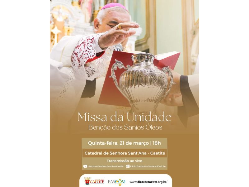Missa dos Santos Óleos será realizada na Catedral de Senhora Sant’Ana, em Caetité-BA