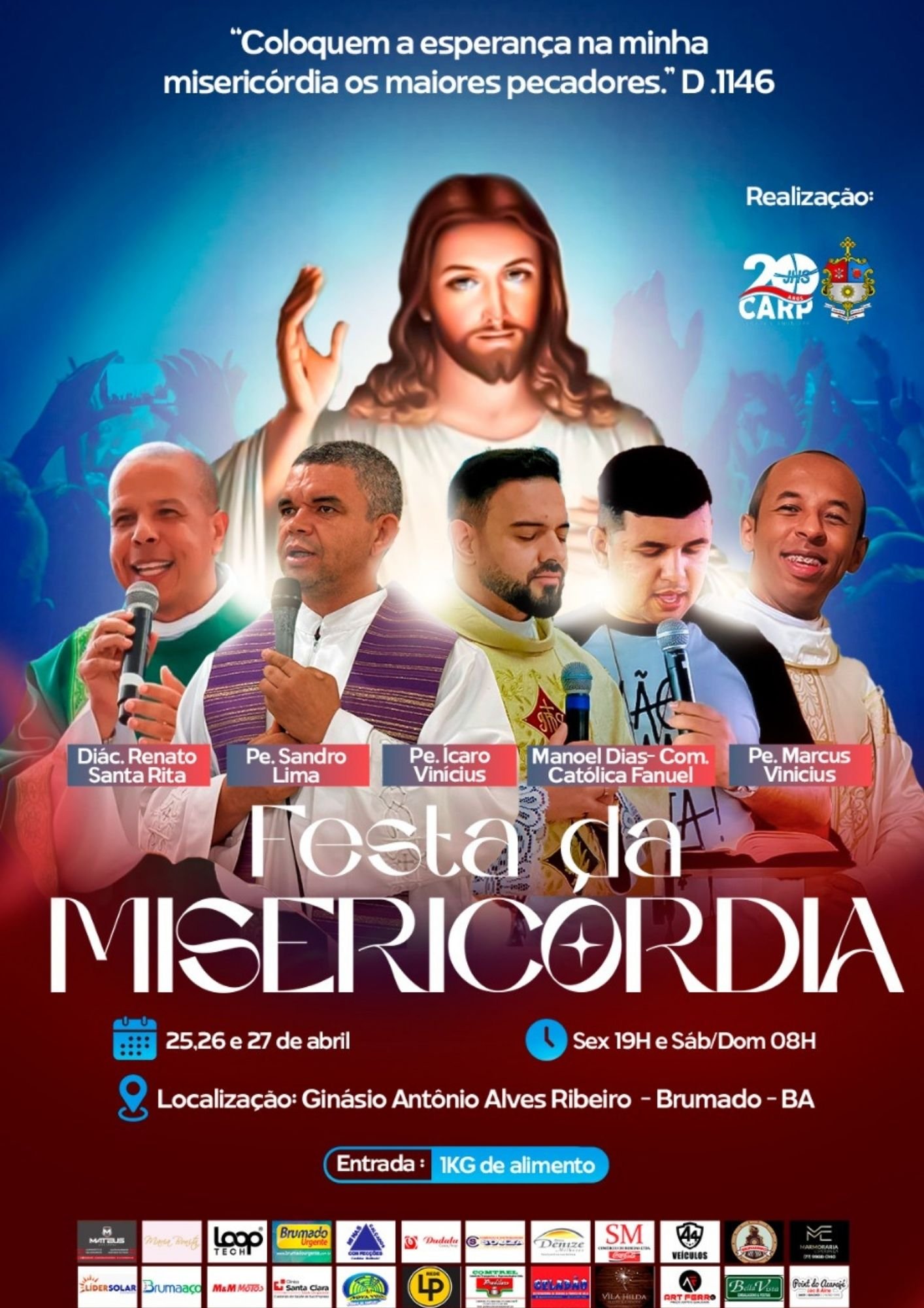 Festa da Misericórdia 2025 promete reunir fiéis em Brumado para um final de semana de fé, louvor e esperança